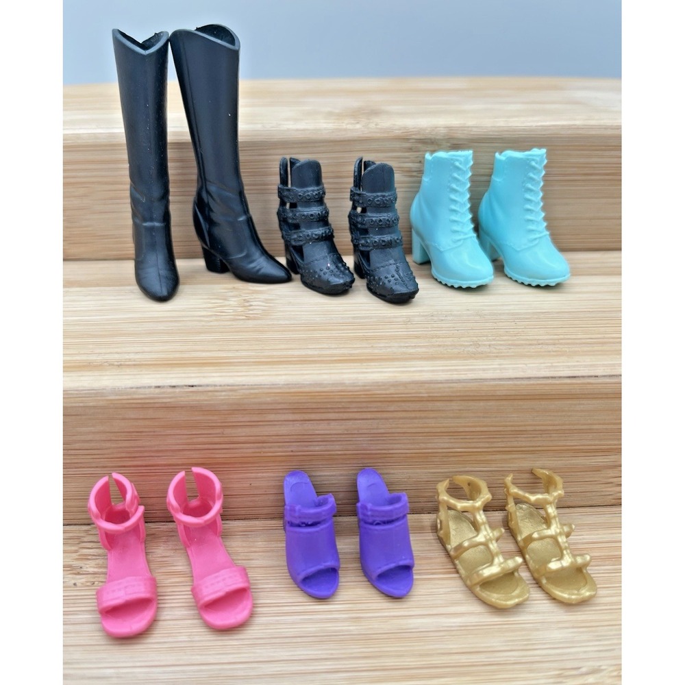 Barbie Doll Shoes Lot Mattel Heels Boots Pink Purple Black Fashion 5 pairs